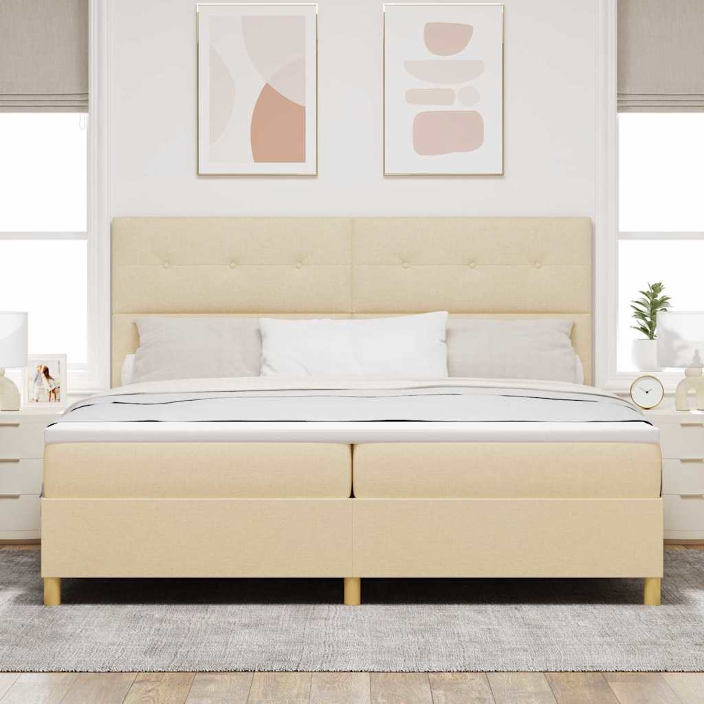 Krevet s opruga kutije s uzglavljem Krema 200 x 200 cm tkanina