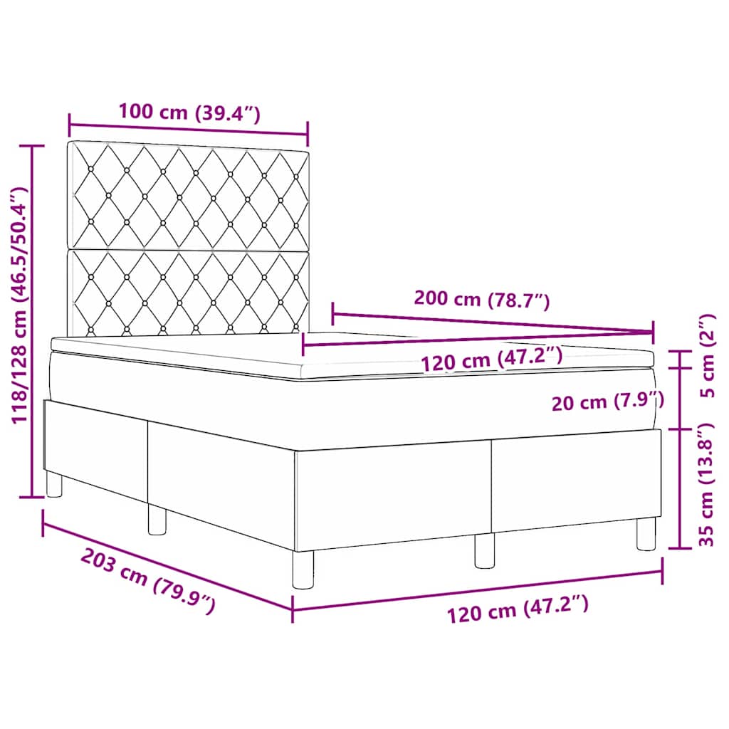 Krevet s opruga kutije Svijetlo siva 120 x 200 cm Baršun