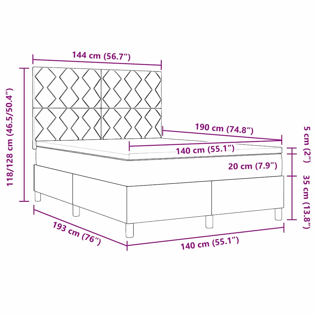 Krevet s opruga kutije s madracem Crna 140 x 190 cm Baršun