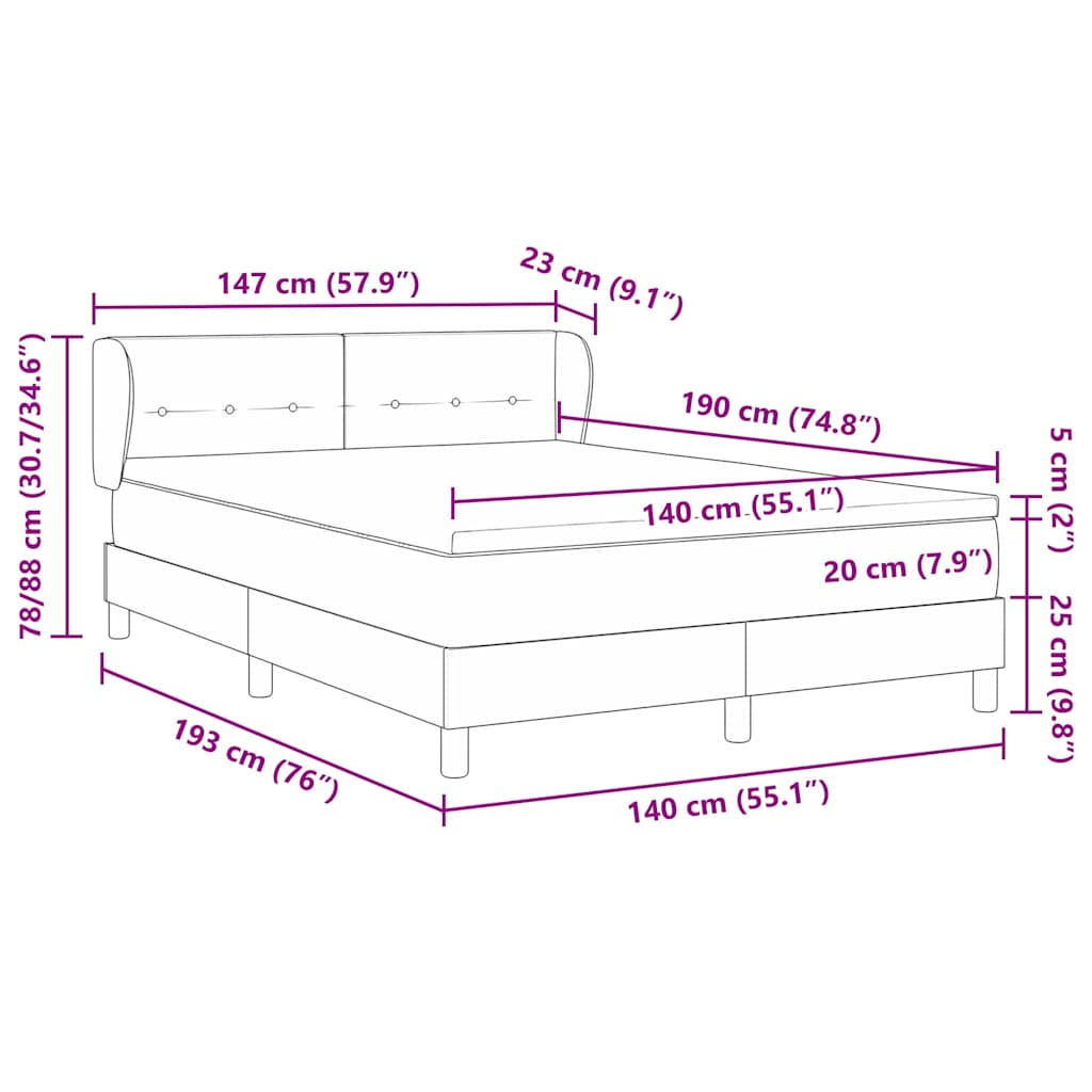 Krevet s opruga kutije Svjetlosiva 140 x 190 cm tkanina