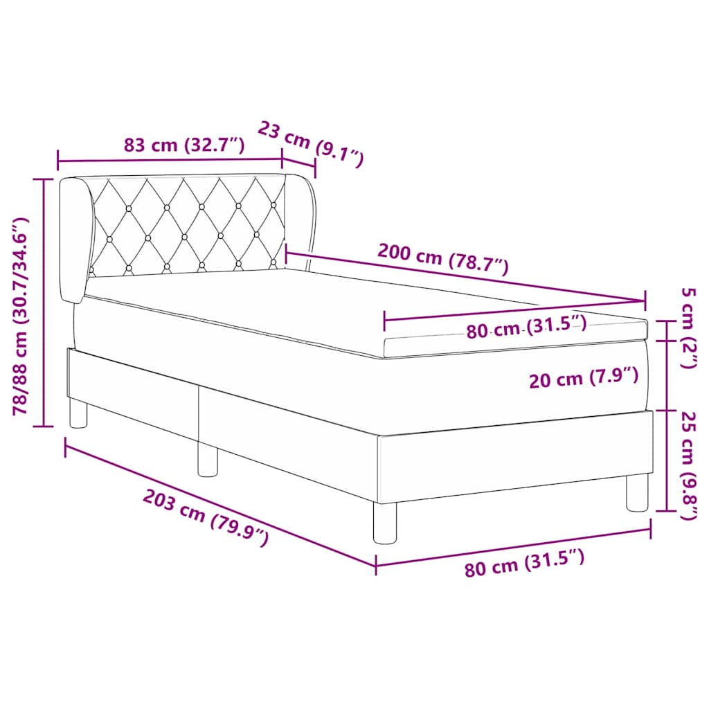 Krevet s opruga kutije Tamno siva 80 x 200 cm Baršun