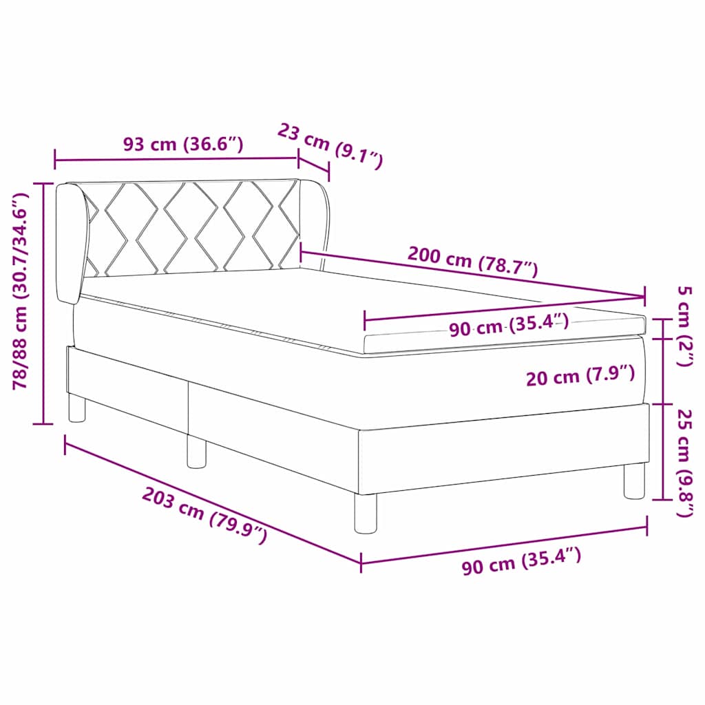 Krevet s opruga kutije Tamno siva 90 x 200 cm Baršun