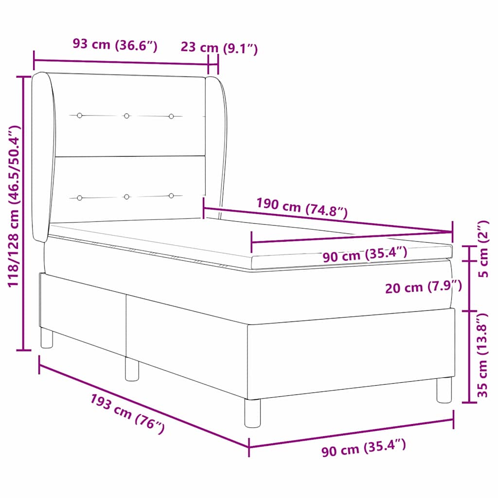 Krevet s opruga kutije Svjetlosiva 90 x 190 cm tkanina