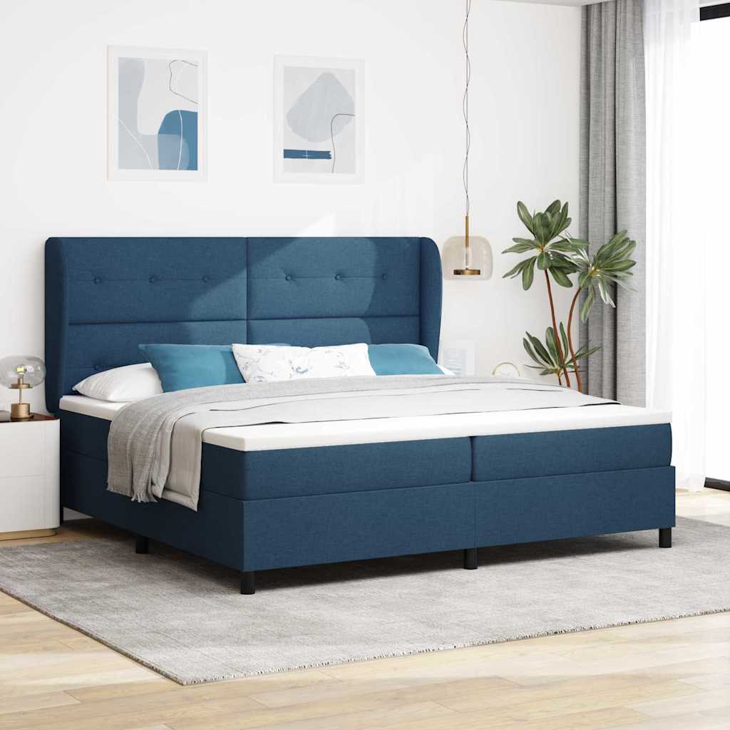 Krevet s opruga kutije s madracem Plava 200 x 200 cm tkanina