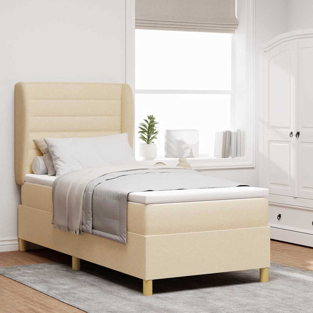 Krevet s opruga kutije s madracem Krema 200 x 90 cm tkanina