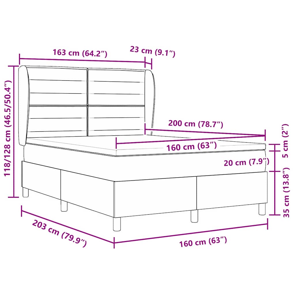 Krevet s opruga kutije s madracem Crna 200 x 160 cm tkanina