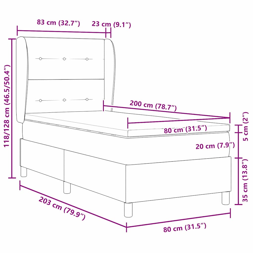 Krevet s opruga kutije s madracem Tamno siva 200 x 80 cm Baršun