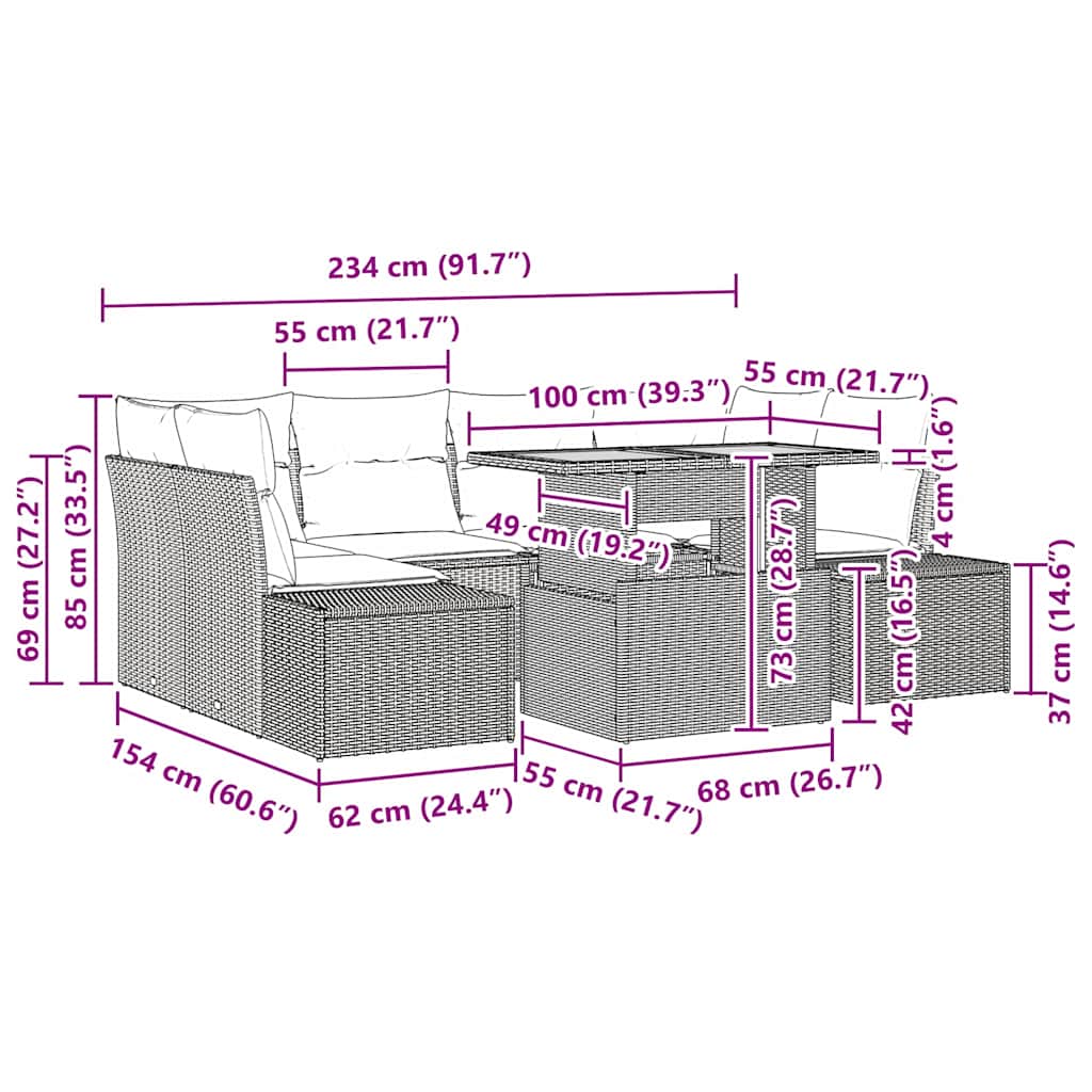Vrtni set za objed s jastukom 7 pcs Crna i Krema