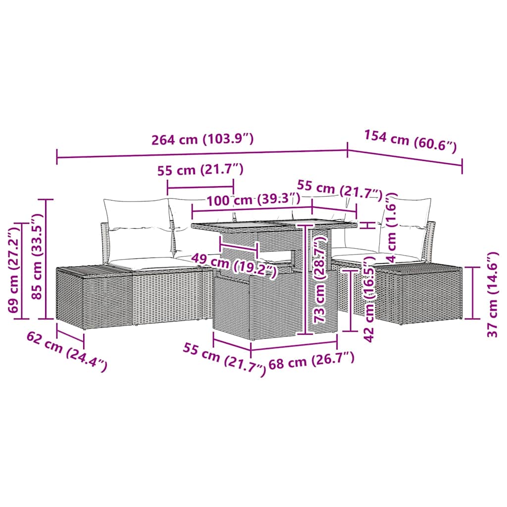 Vrtni set za objed s jastukom 6 pcs Crna i Krema