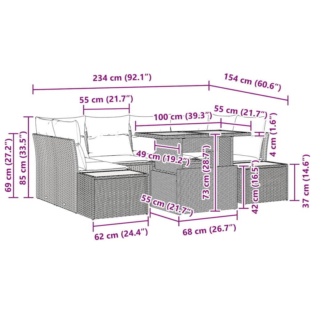 Vrtni set za objed s jastukom 9 pcs Crna i bež