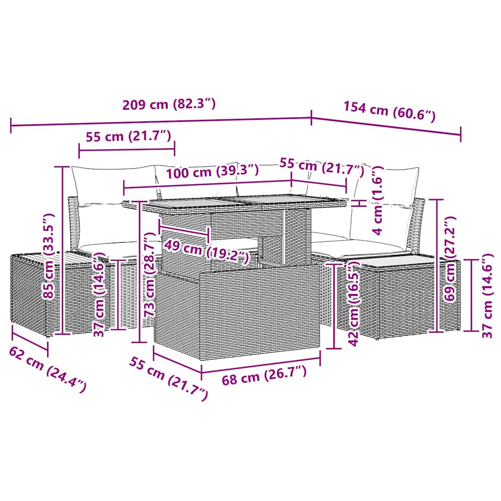 Vrtni set za objed s jastukom 5 pcs Crna i bež