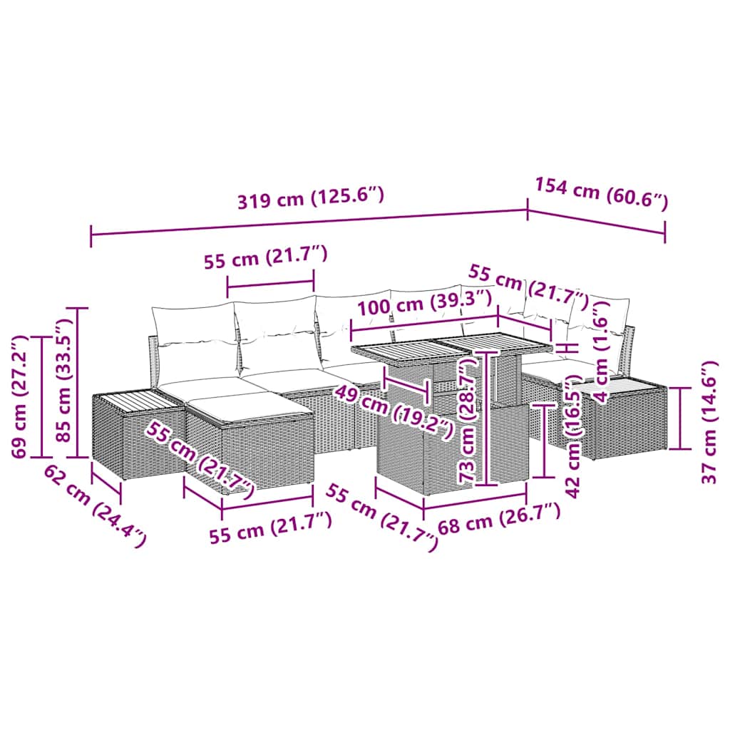 Vrtni set za objed s jastukom 8 pcs Bež i krema