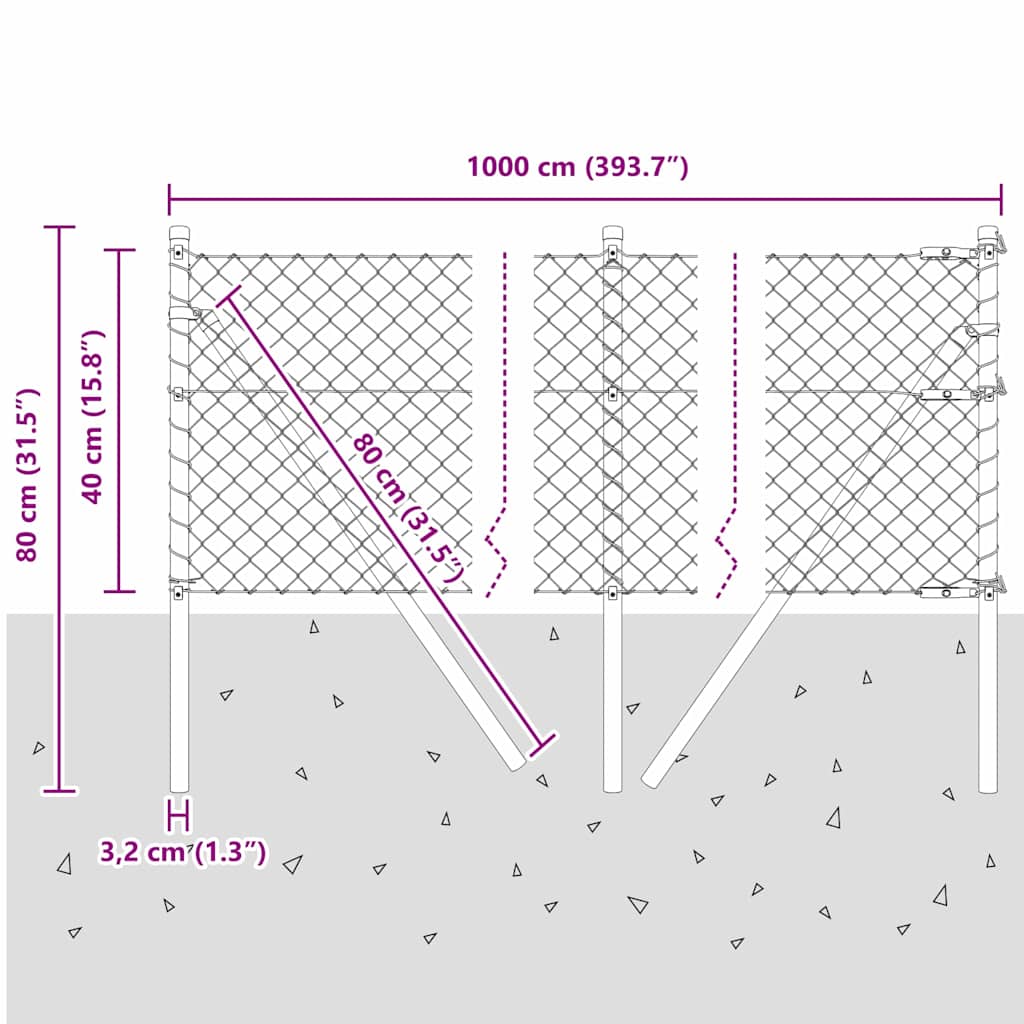 Stup za ogradu Siva 10 x 0,4 m (mreža 40 x 40 mm) Čelik i PVC