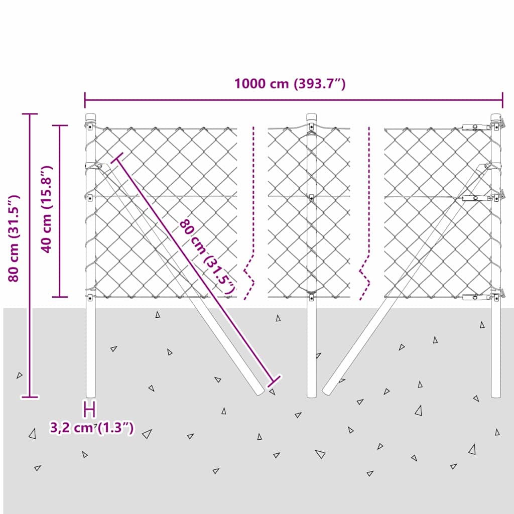 Stup za ogradu Siva 10 x 0,4 m (mreža 60 x 60 mm) Čelik i PVC