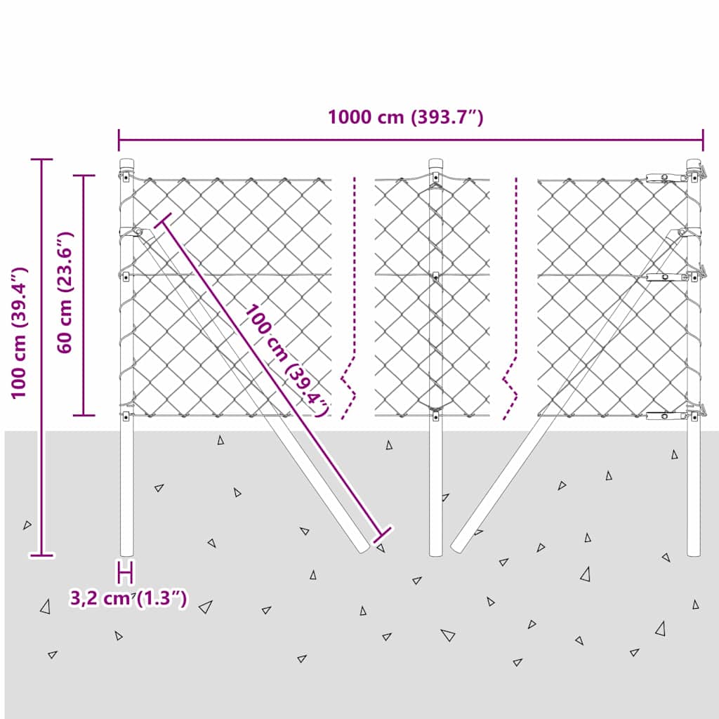 Stup za ogradu Siva 10 x 0,6 m (60 x 60 mm mreža) Čelik i PVC
