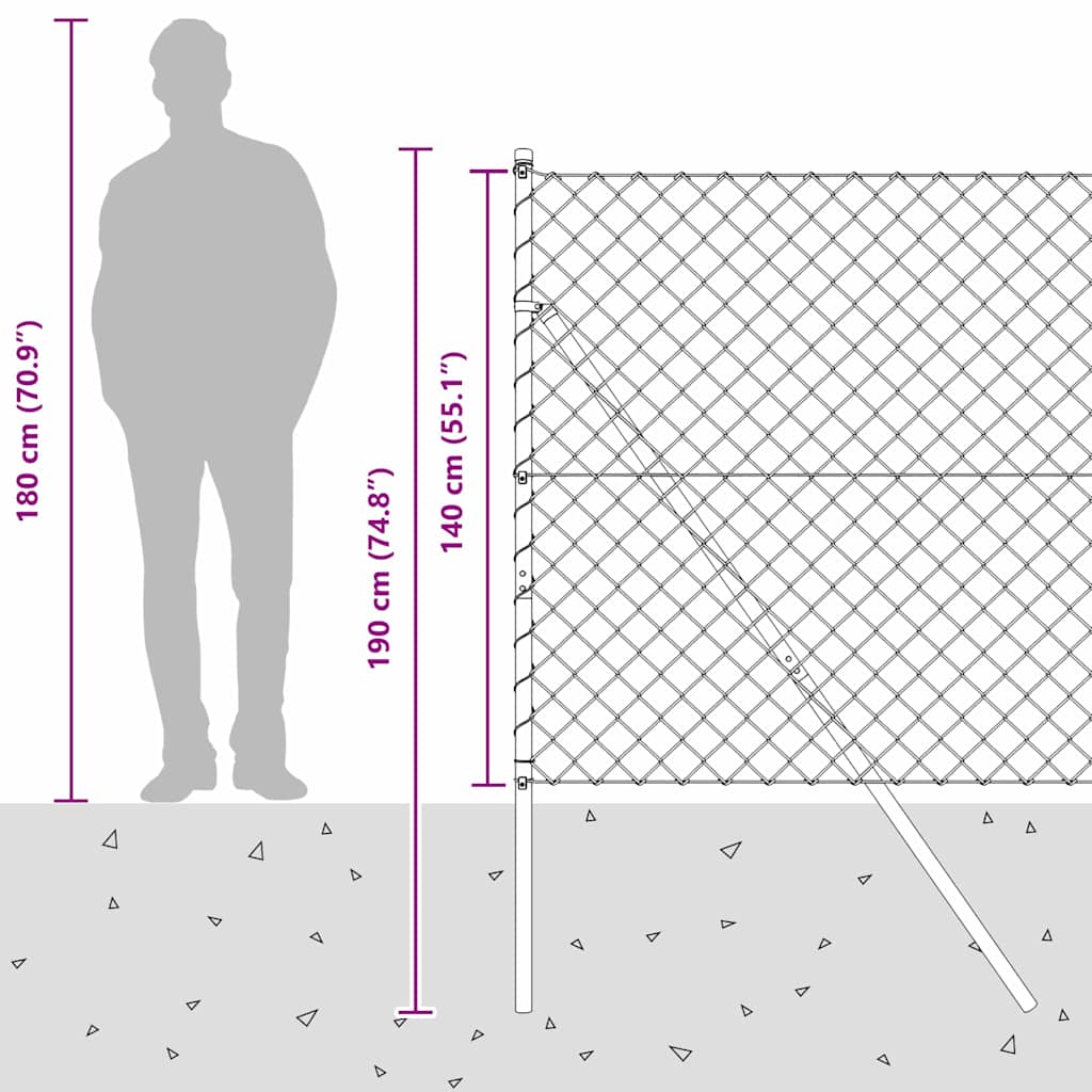 Stup za ogradu Siva 10 x 1,4 m (60 x 60 mm mreža) Čelik i PVC
