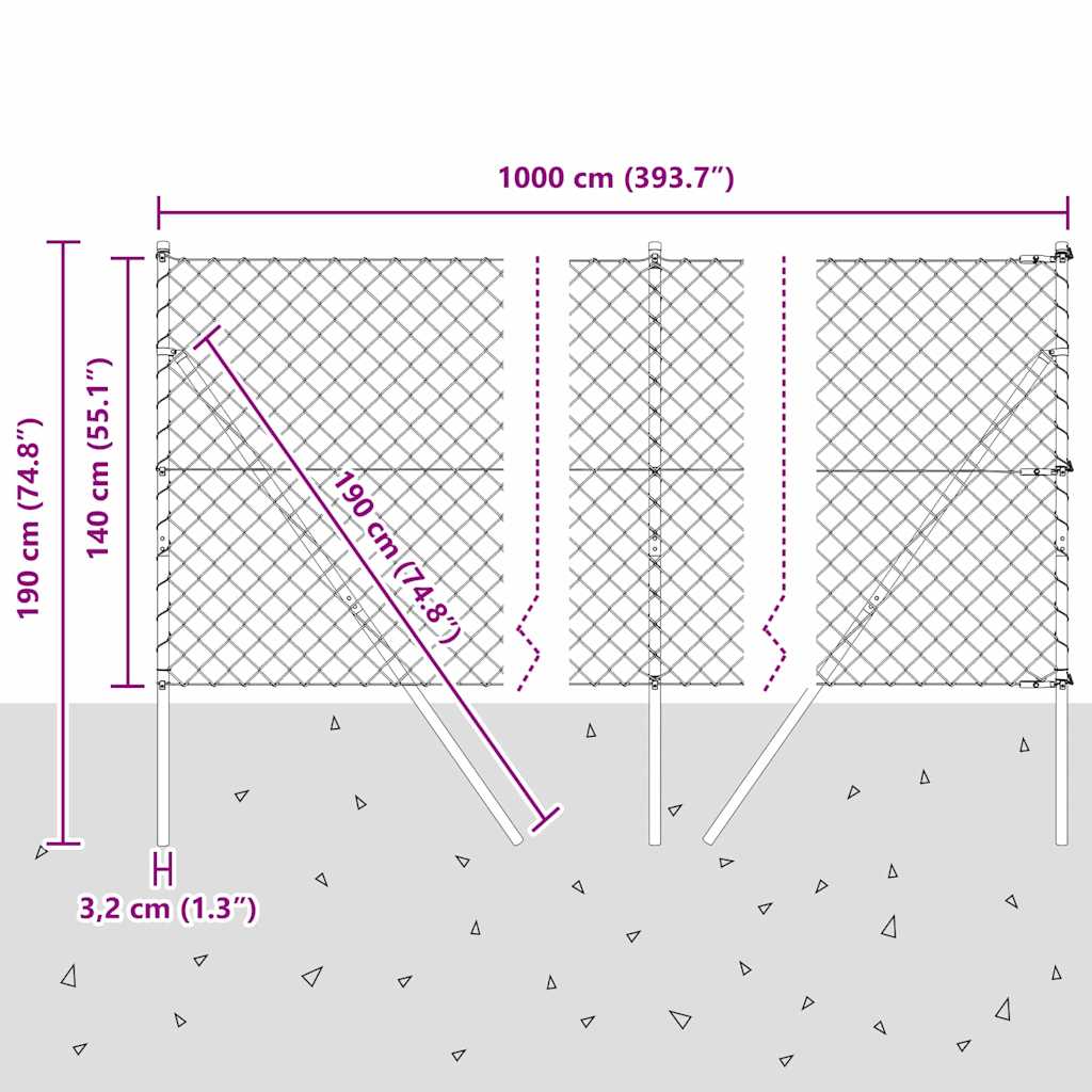Stup za ogradu Siva 10 x 1,4 m (60 x 60 mm mreža) Čelik i PVC