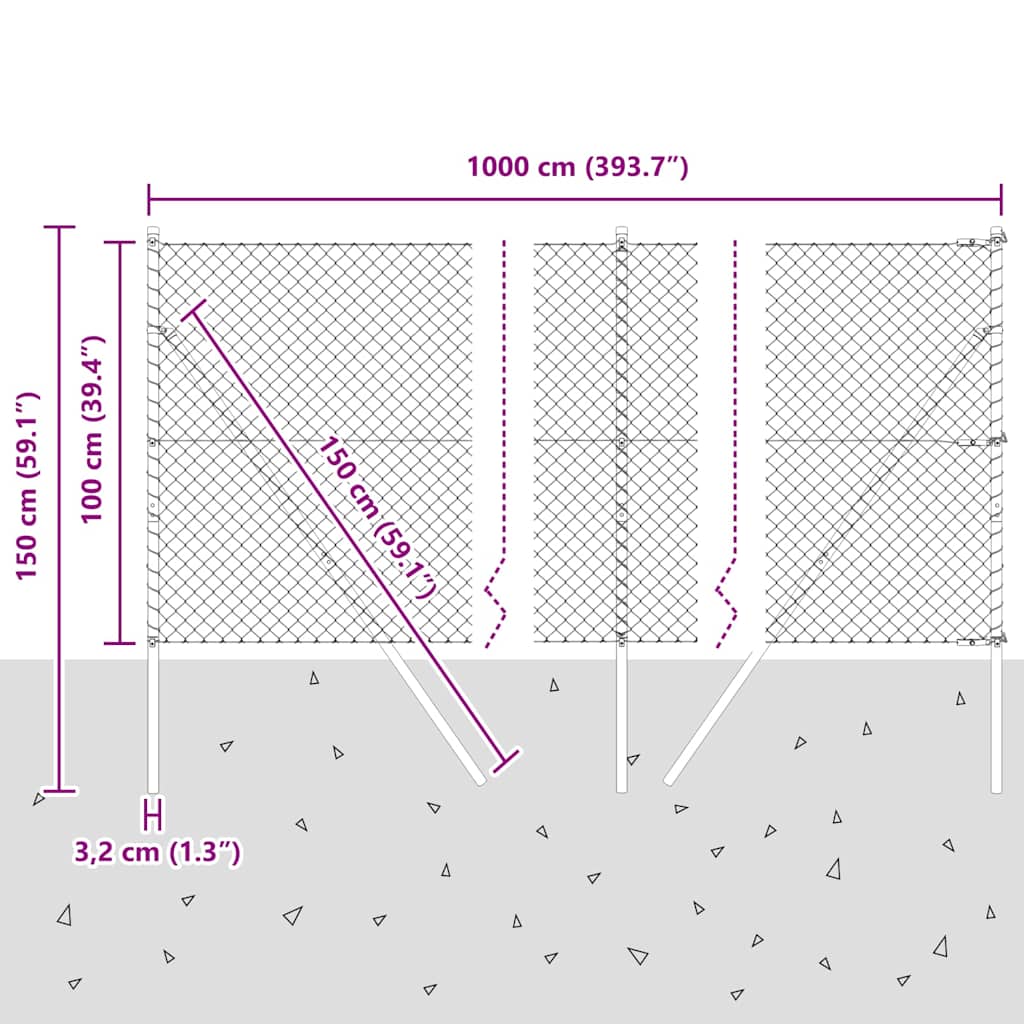 Stup za ogradu Srebrno 10 x 1 m (mreža 40 x 40 mm) Čelik