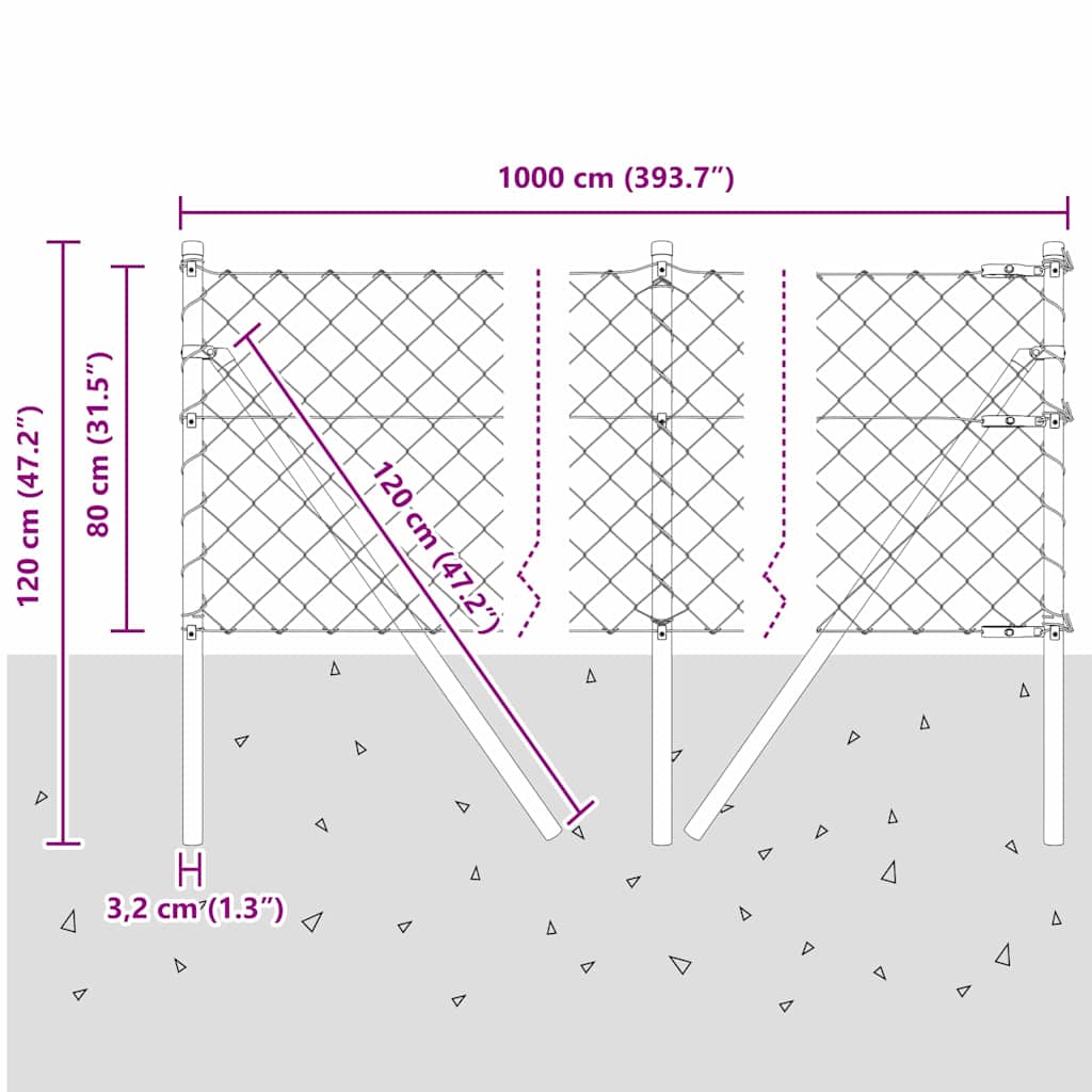 Stup za ogradu Srebrno 10 x 0,8 m (60 x 60 mm mreža) Čelik