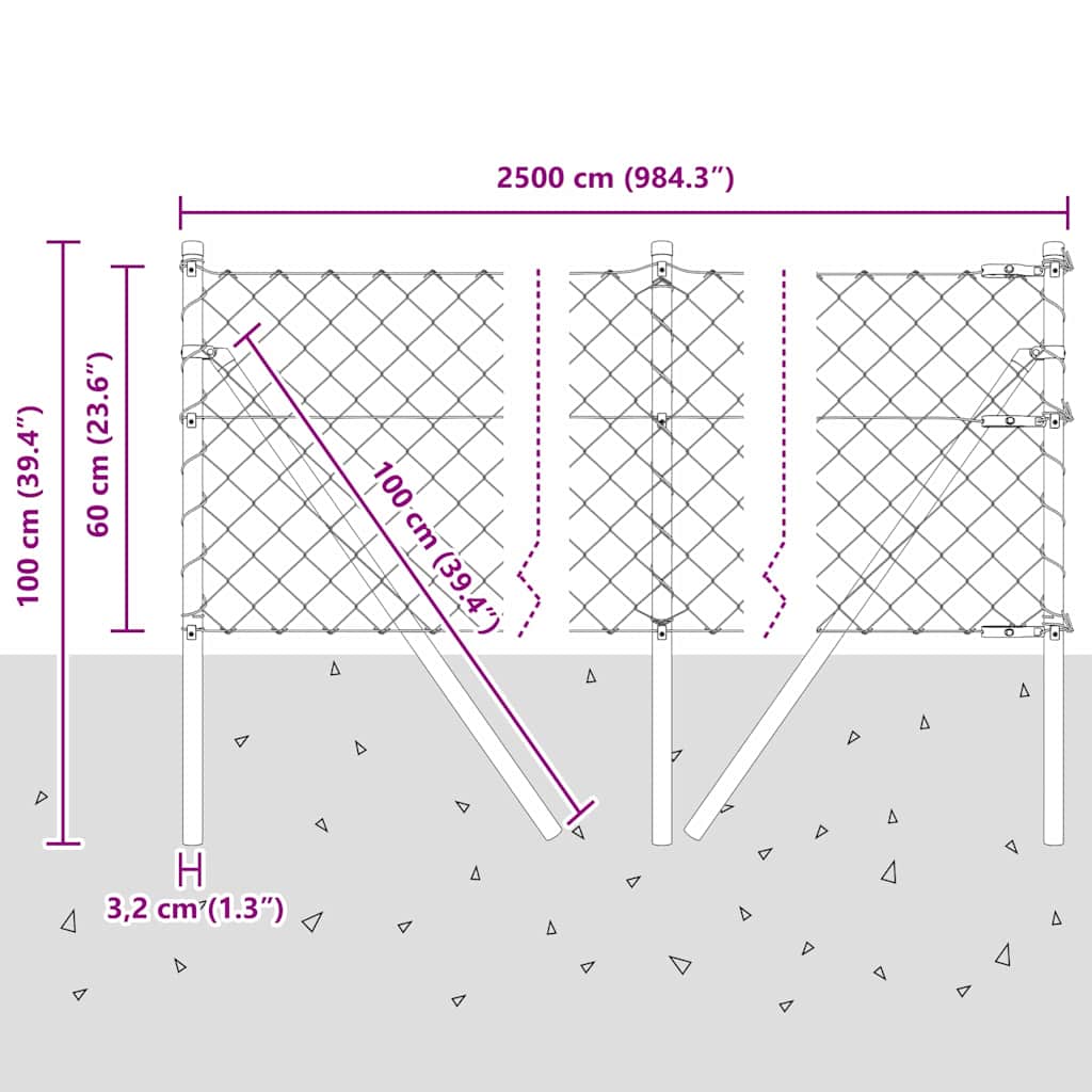 Stup za ogradu Srebrno 25 x 0,6 m (mreža 60 x 60 mm) Čelik