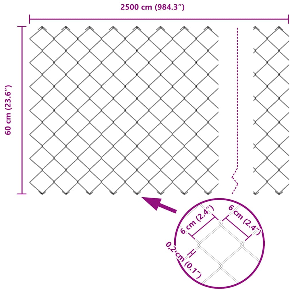 Stup za ogradu Srebrno 25 x 0,6 m (mreža 60 x 60 mm) Čelik