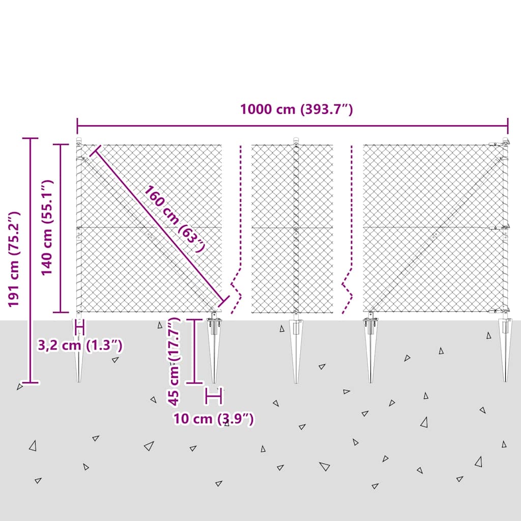 Stup za ogradu Zelena 10 x 1,4 m (40 x 40 mm mreža) Čelik i PVC