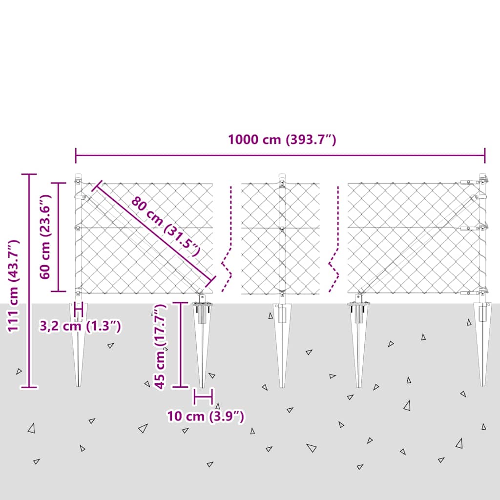 Stup za ogradu Zelena 10 x 0,6 m (60 x 60 mm mreža) Čelik i PVC