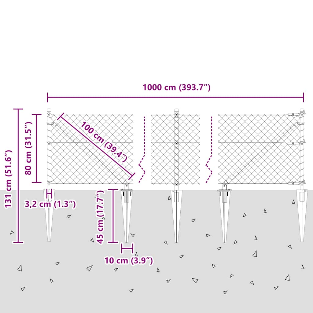 Stup za ogradu Siva 10 x 0,8 m (mreža 40 x 40 mm) Čelik i PVC