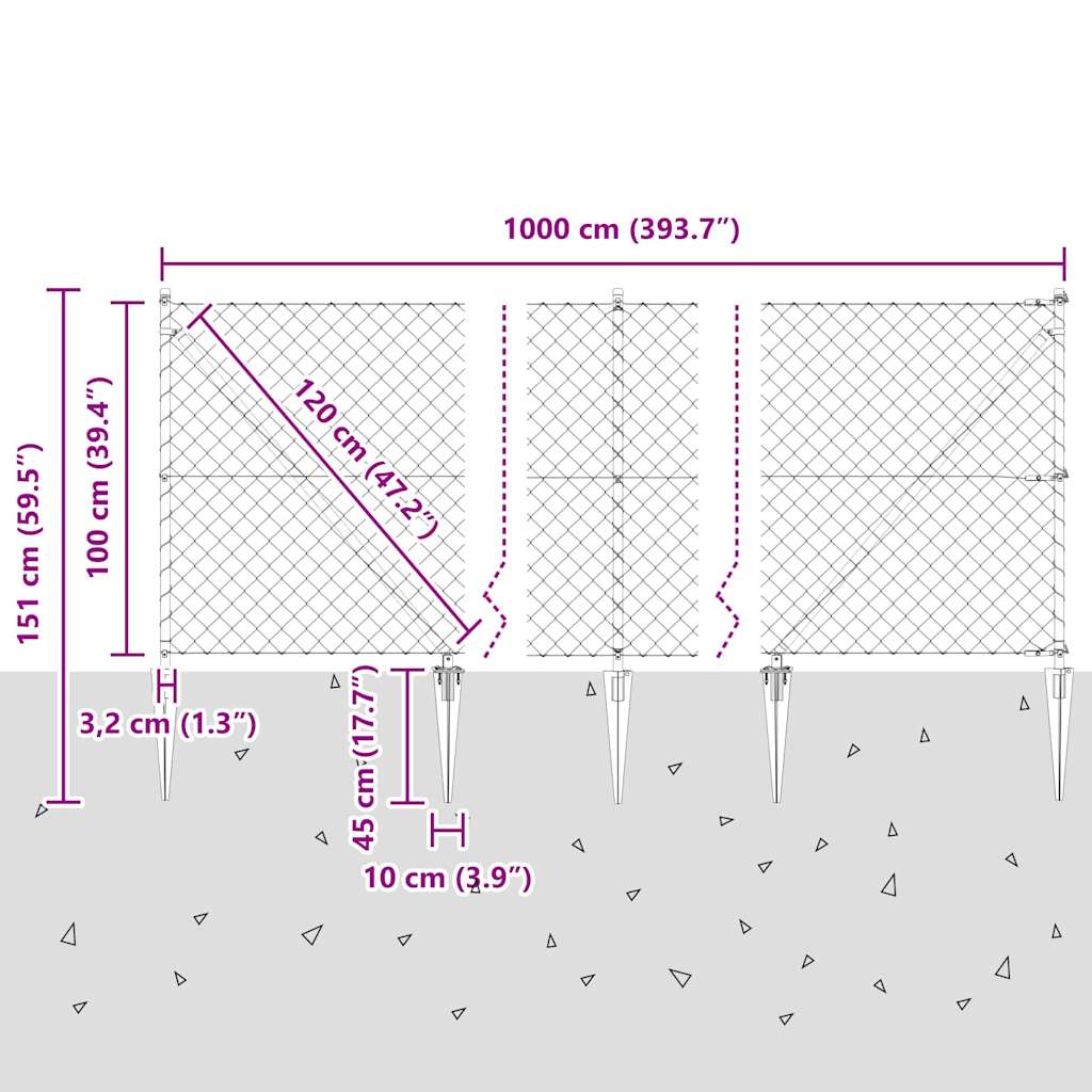 Stup za ogradu Siva 10 x 1 m (60 x 60 mm mreža) Čelik i PVC