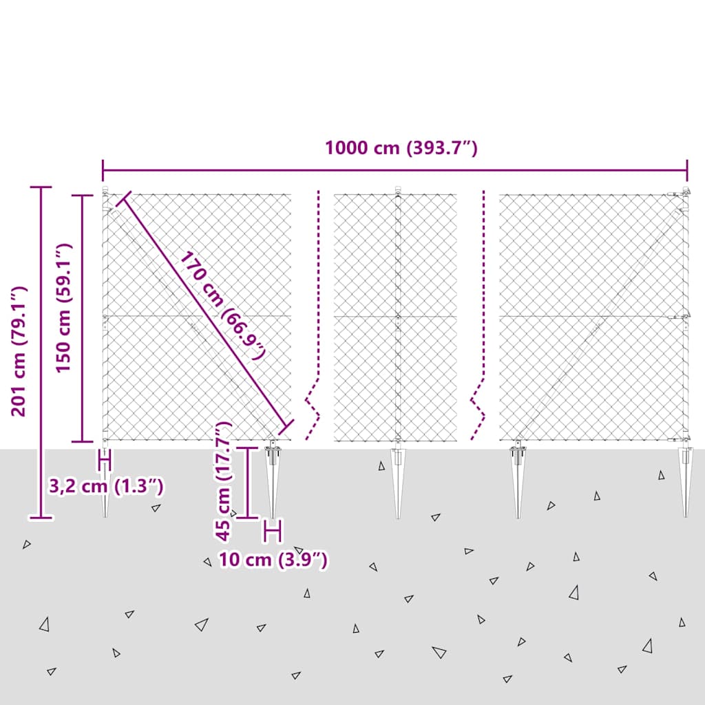 Stup za ogradu Siva 10 x 1,5 m (60 x 60 mm mreža) Čelik i PVC