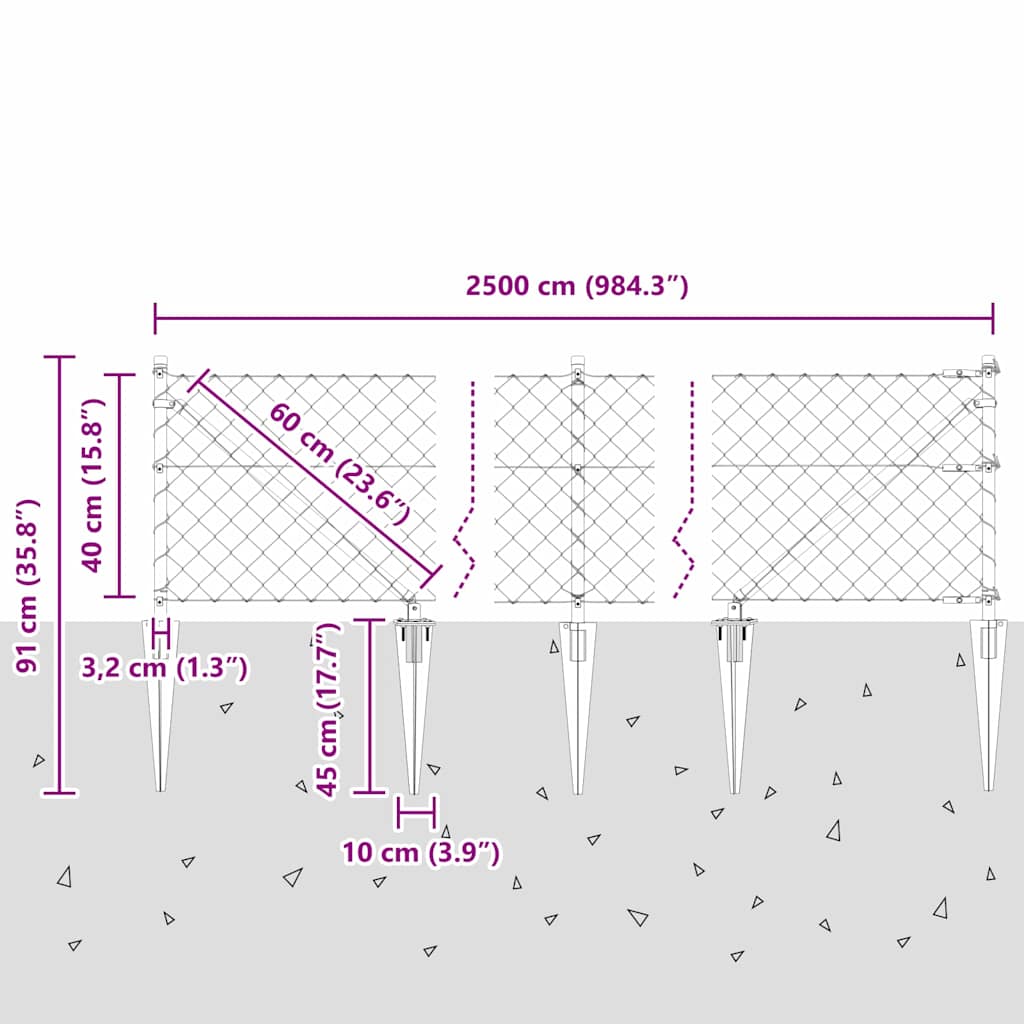 Stup za ogradu Siva 25 x 0,4 m (mreža 60 x 60 mm) Čelik i PVC