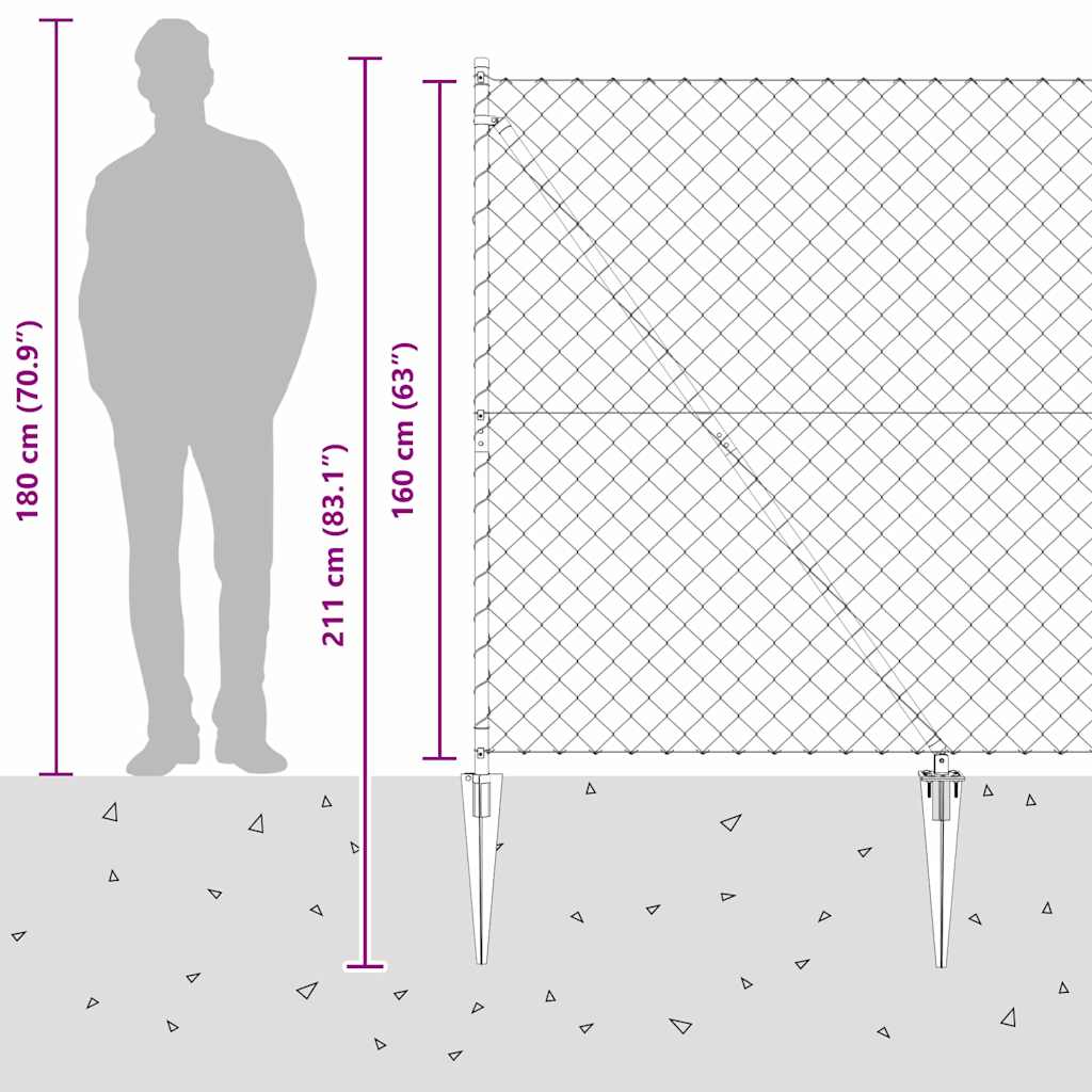 Stup za ogradu Siva 25 x 1,6 m (60 x 60 mm mreža) Čelik i PVC