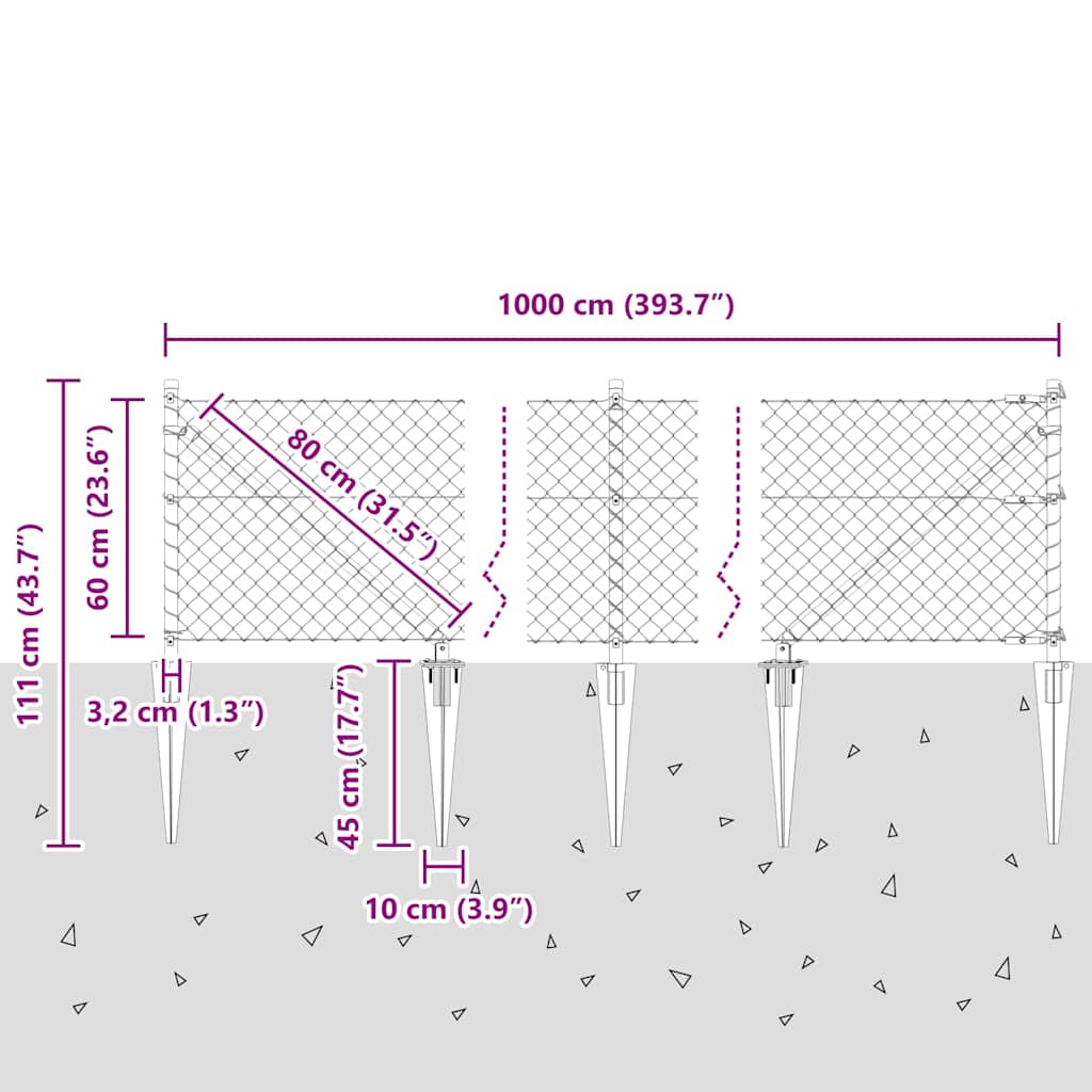 Stup za ogradu Srebrno 10 x 0,6 m (40 x 40 mm mreža) Čelik