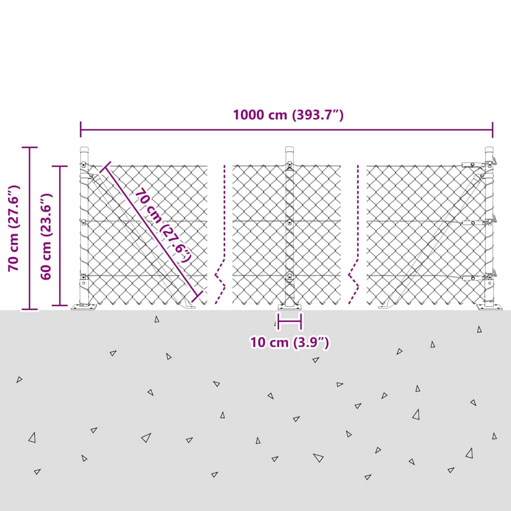 Stup za ogradu Siva 10 x 0,6 m (40 x 40 mm mreža) Čelik i PVC