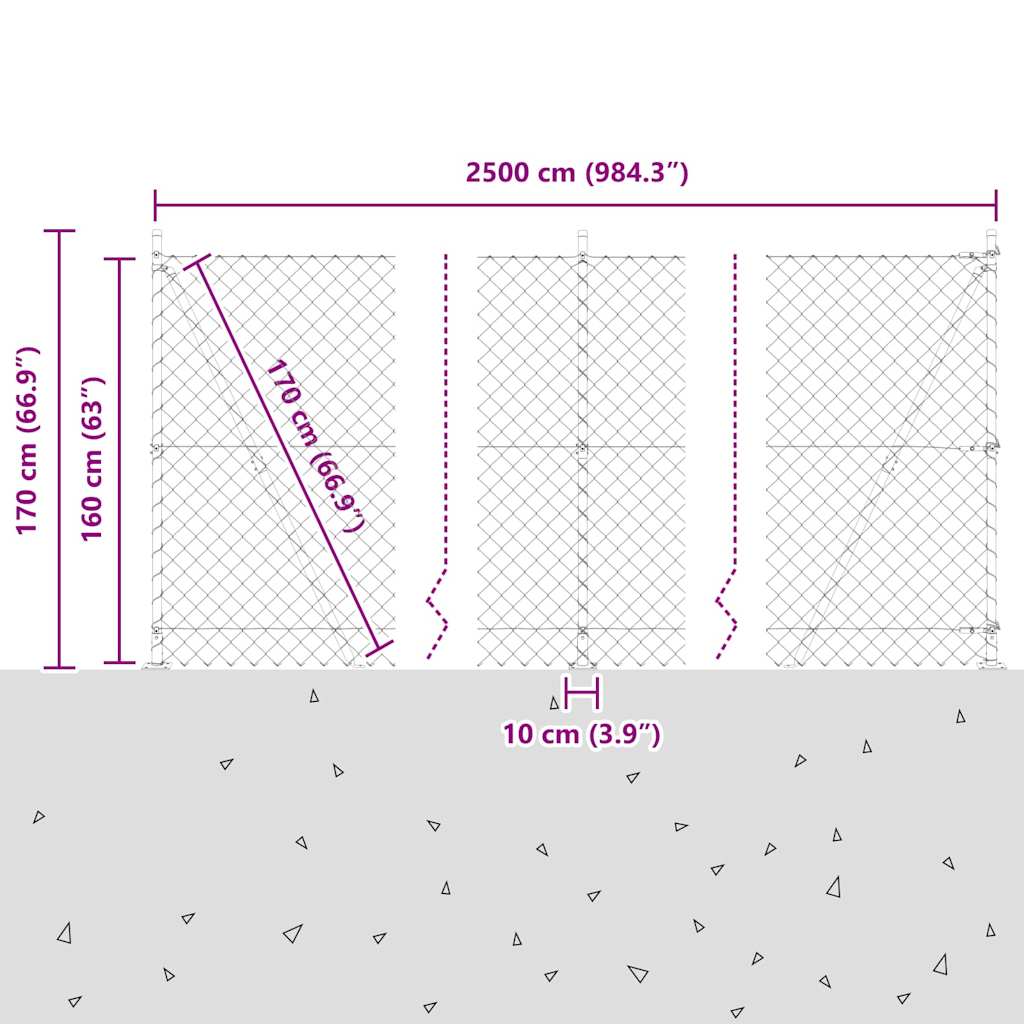 Stup za ogradu Siva 25 x 1,6 m (60 x 60 mm mreža) Čelik i PVC