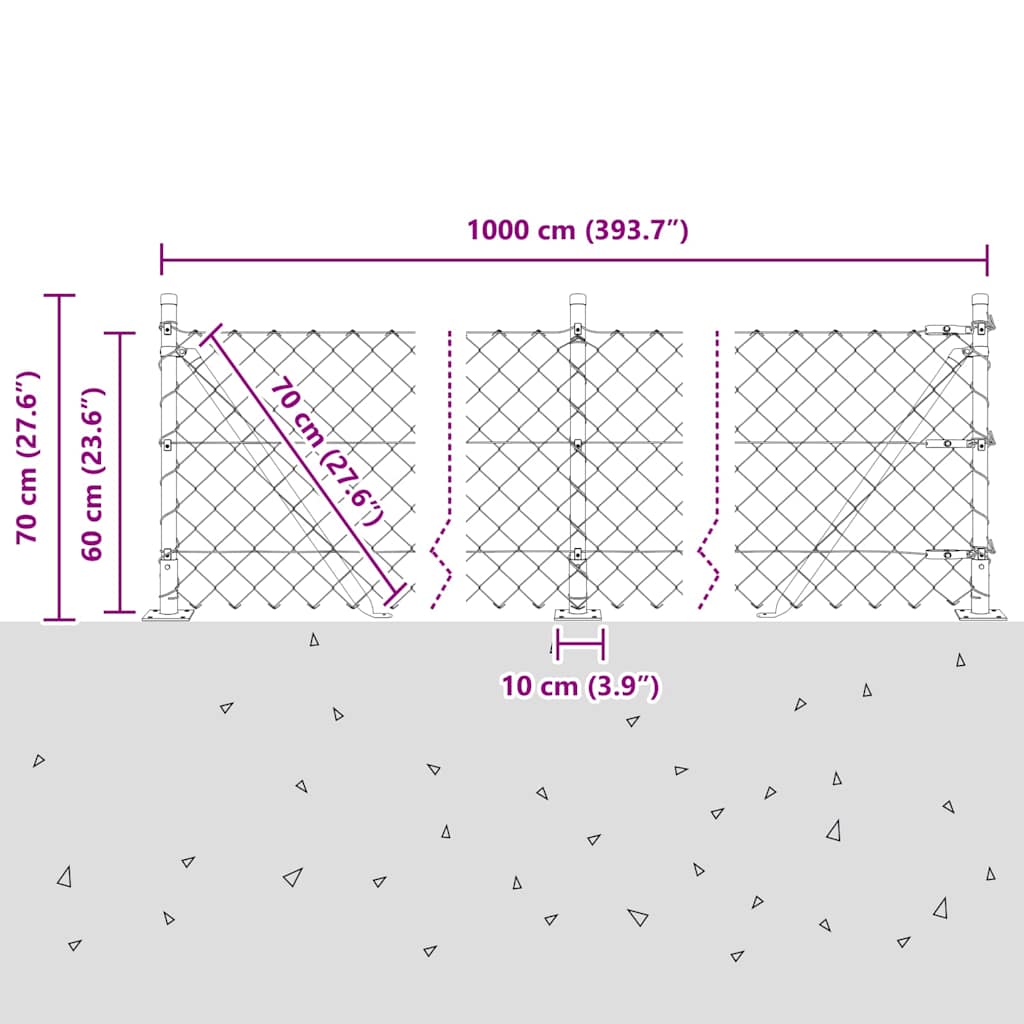 Stup za ogradu Srebrno 10 x 0,6 m (60 x 60 mm mreža) Čelik
