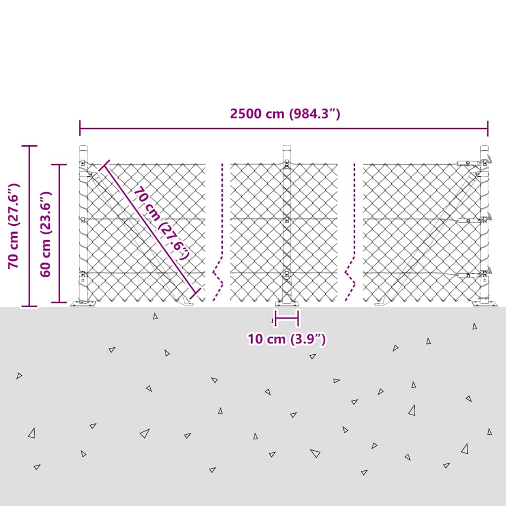 Stup za ogradu Srebrno 25 x 0,6 m (40 x 40 mm mreža) Čelik