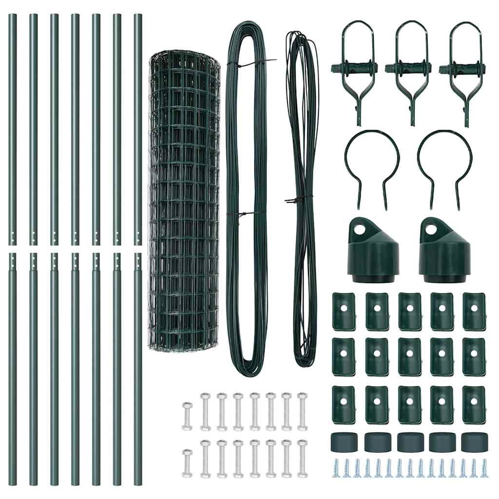 Ograda s postovima Zelena 1 x 10 m Čelik i PVC