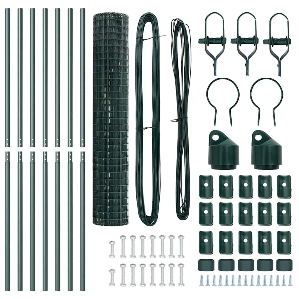 Ograda s postovima Zelena 1,5 x 10 m Čelik i PVC