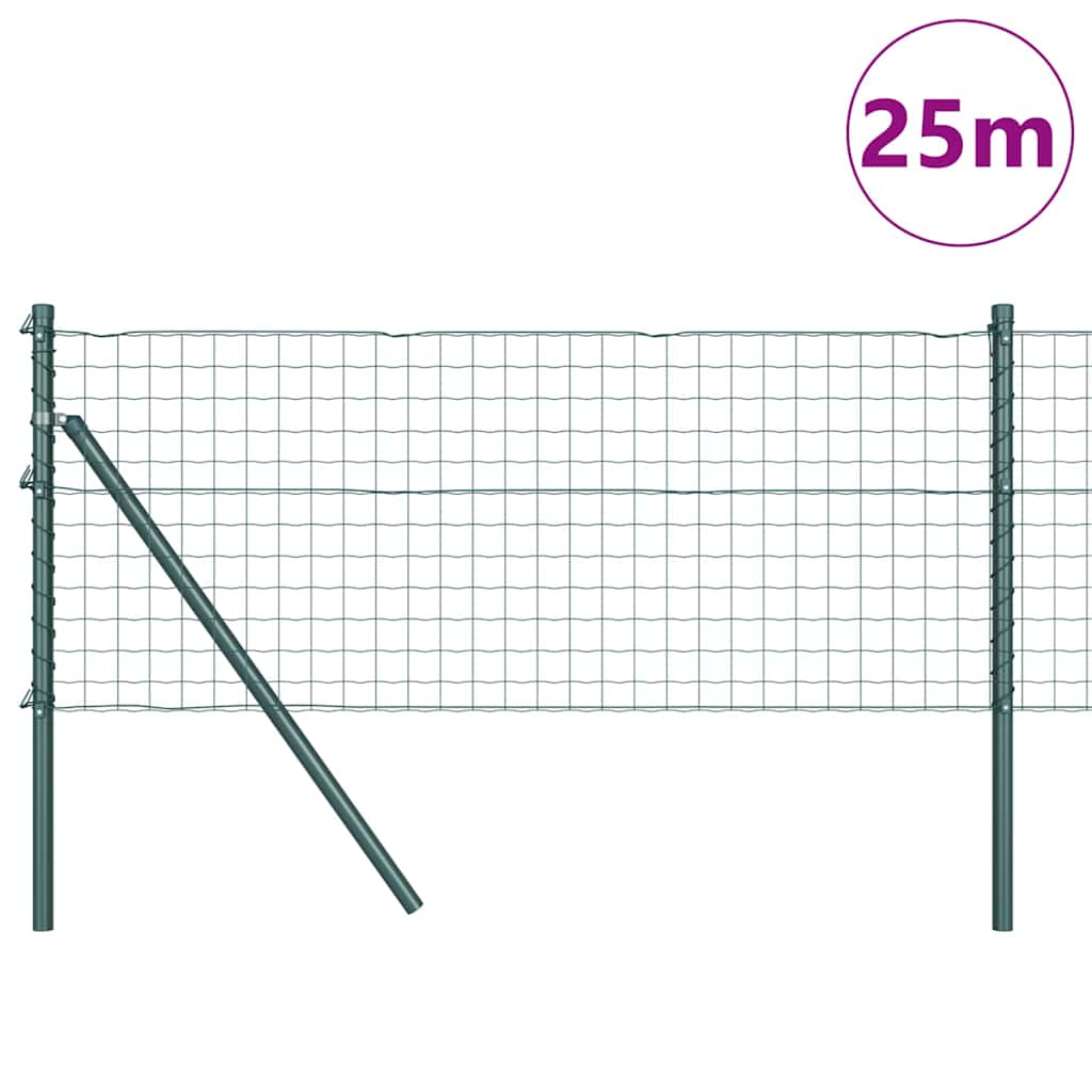 Ograda s postovima Zelena 0,6 x 25 m Čelik i PVC