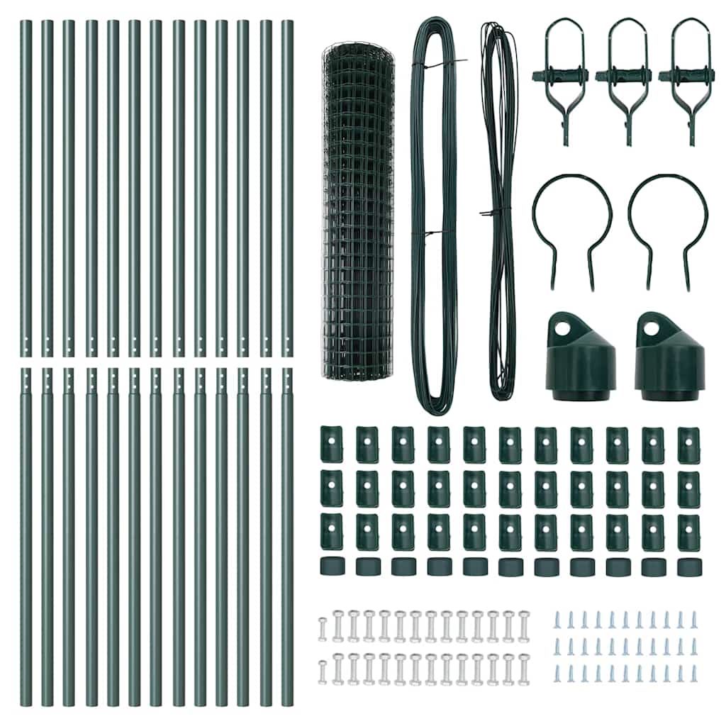 Ograda s postovima Zelena 1,2 x 25 m Čelik i PVC