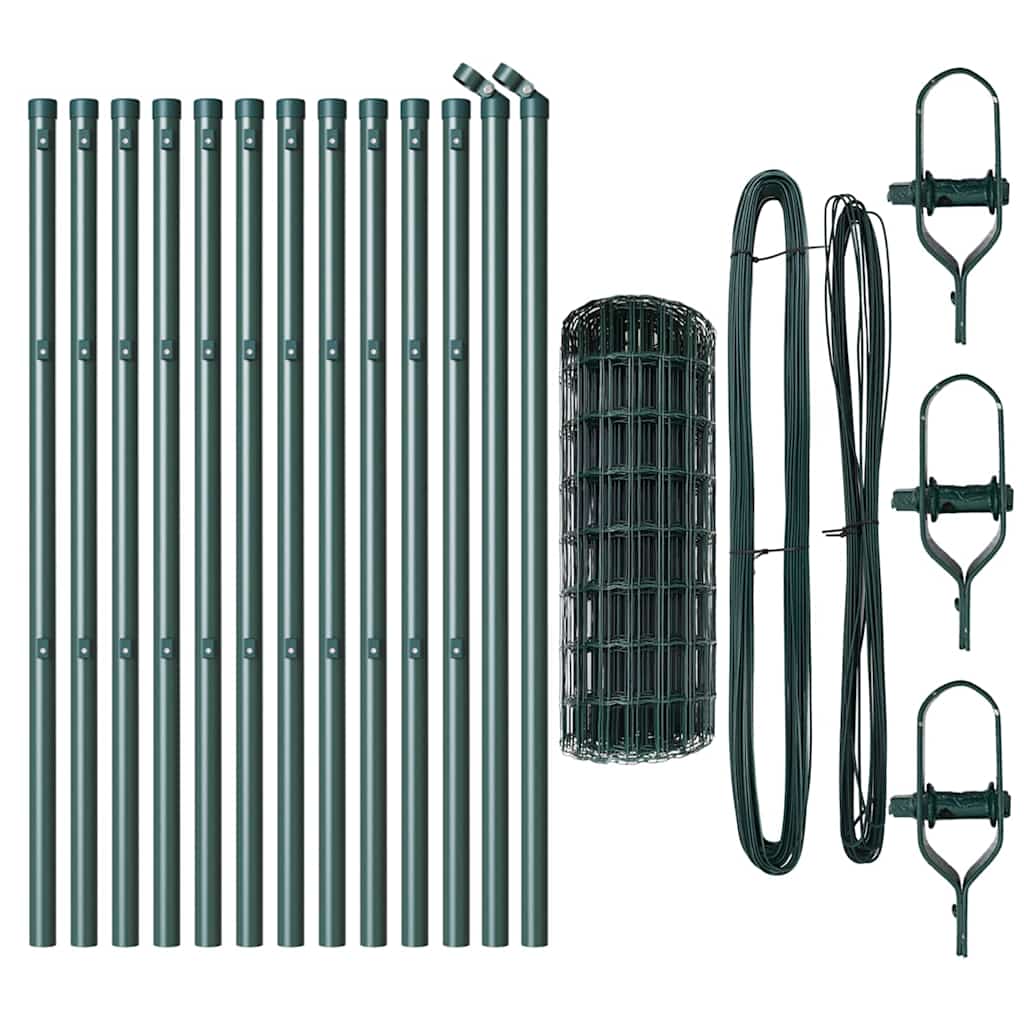 Ograda s postovima Zelena 0,6 x 25 m Čelik i PVC