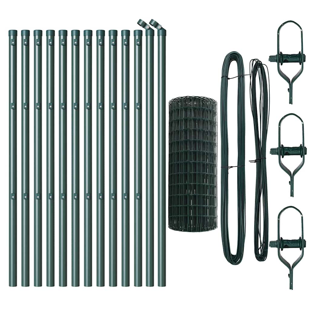 Ograda s postovima Zelena 0,4 x 25 m Čelik i PVC