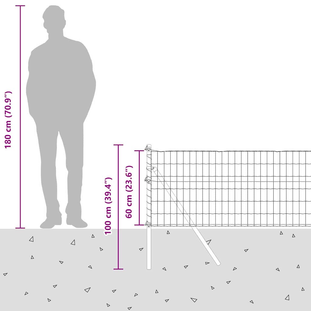 Ograda s postovima Zelena 0,6 x 50 m Čelik i PVC