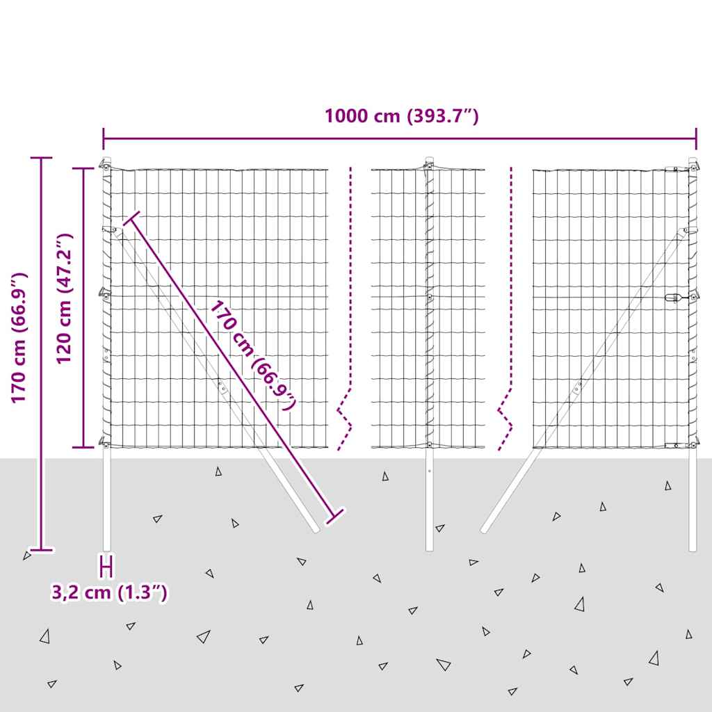 Ograda s postovima Siva 1,2 x 10 m Čelik i PVC