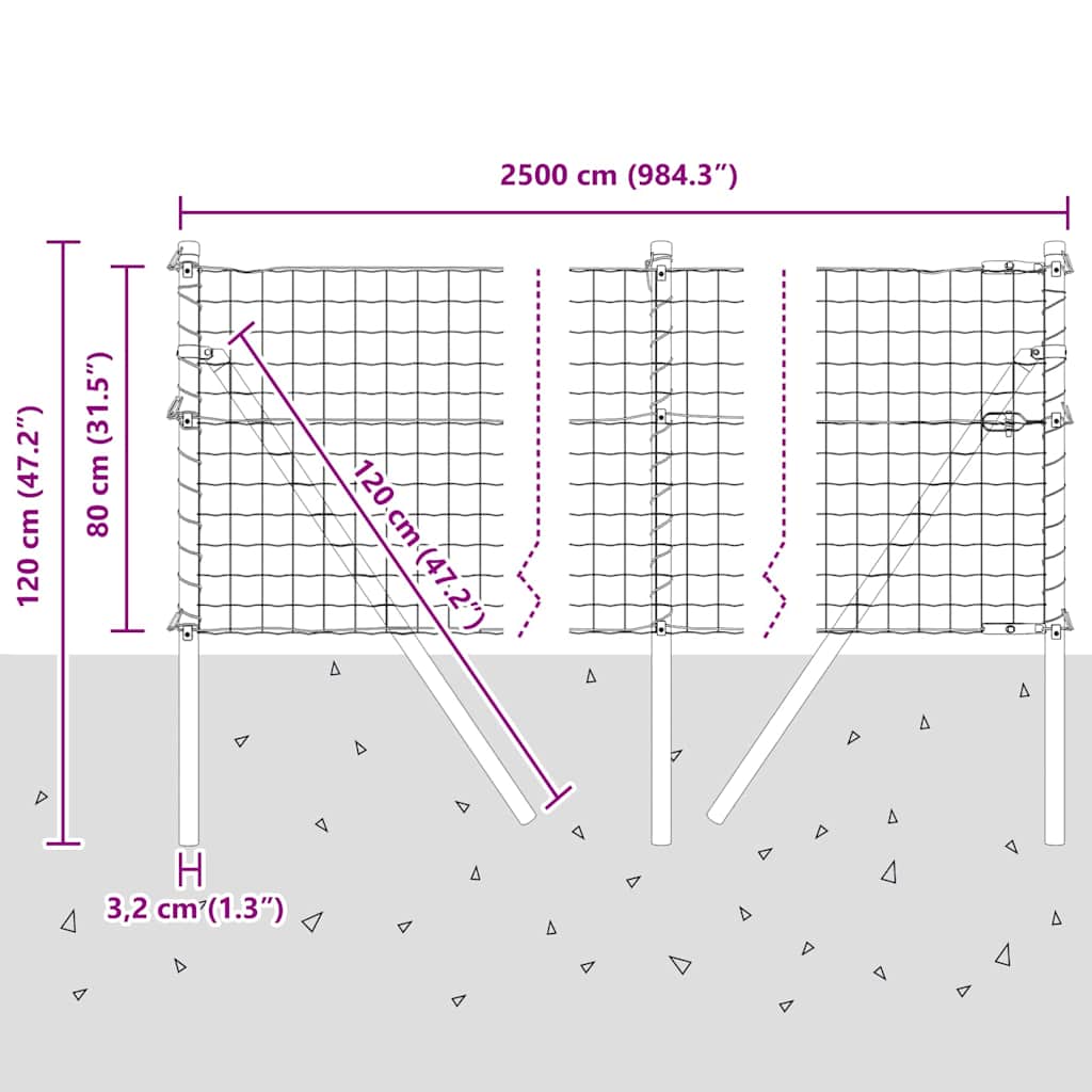 Ograda s postovima Siva 0,8 x 25 m Čelik i PVC