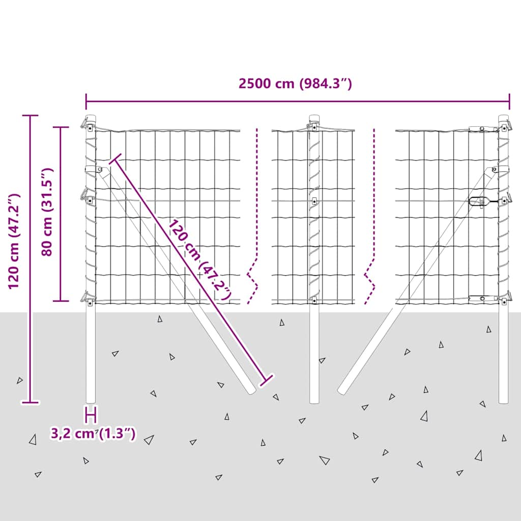 Temeljna zavarena žičana ograda 25 x 0,8 m (Š x V)