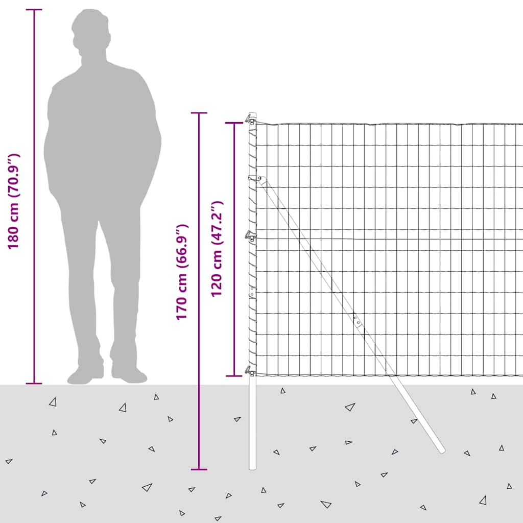 Ograda s postovima Siva 1,2 x 25 m Čelik i PVC