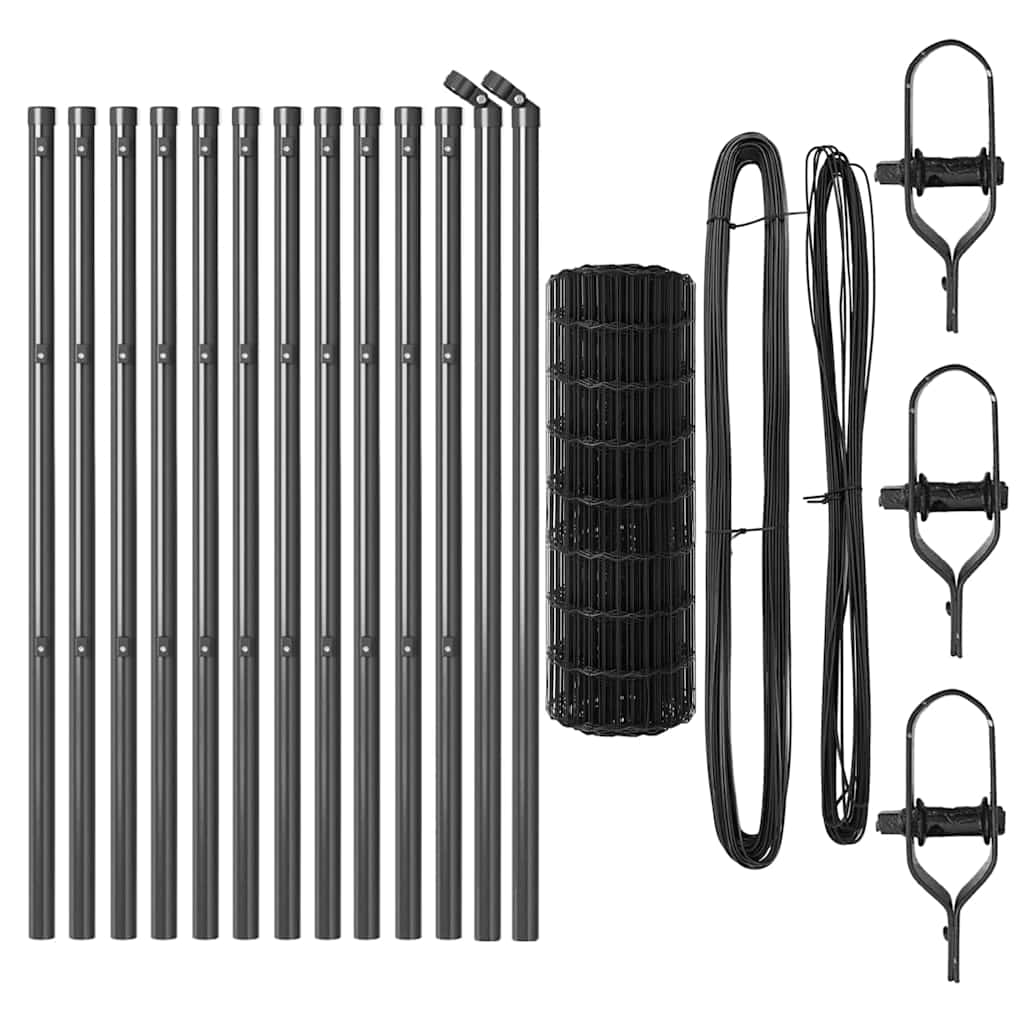 Ograda s postovima Siva 0,6 x 25 m Čelik i PVC