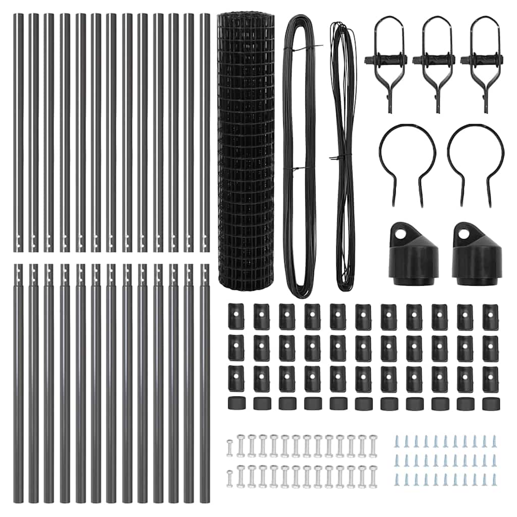 Ograda s postovima Siva 1 x 25 m Čelik i PVC